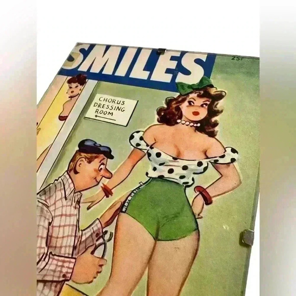 VINTAGE SMILES MAGAZINE MARCH 1958 HUMOR COMIC Glass Frame 5x7 Pinup - Picture 2 of 6